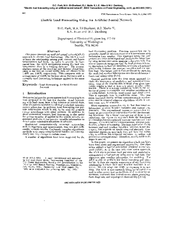 (PDF) Electric load forecasting using an artificial neural network