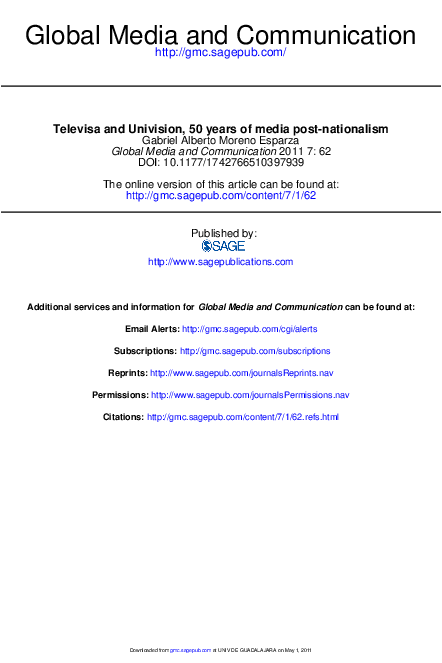 First page of “Televisa and Univision, 50 years of media post-nationalism”