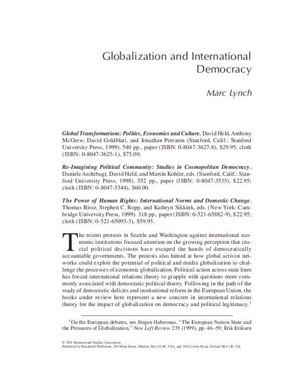 Globalization furthers the spread of democracy in the world picture