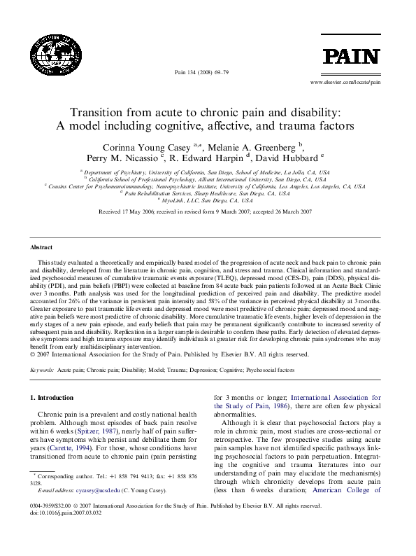 (PDF) Transition from acute to chronic pain and disability: a model ...