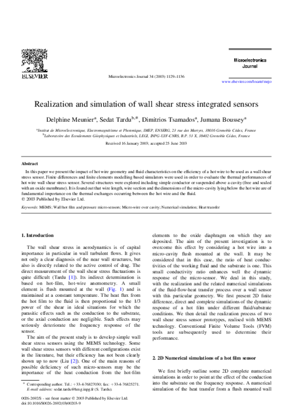 (PDF) Realization and simulation of wall shear stress integrated sensors