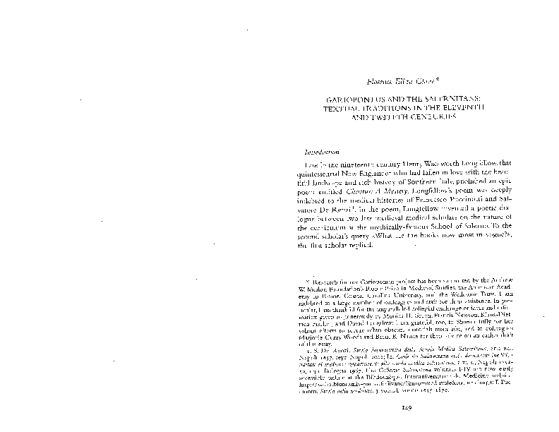 (PDF) "Gariopontus and the Salernitans Textual Traditions in the