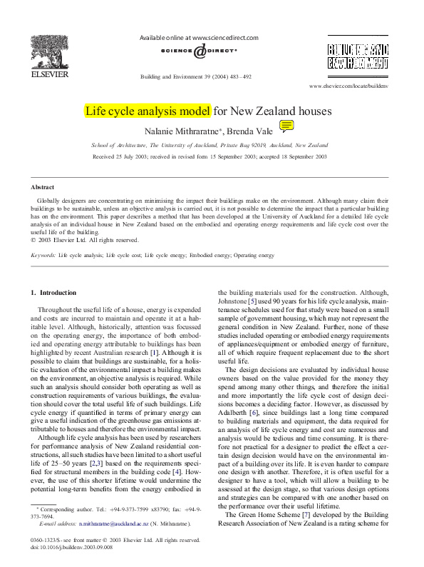 (PDF) Life cycle analysis model for New Zealand houses