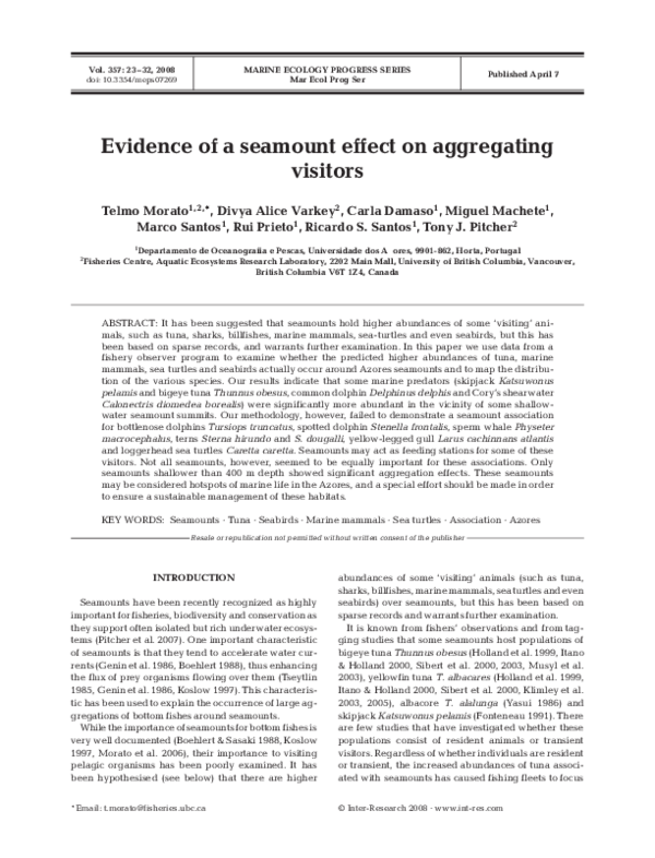 (PDF) Evidence of a seamount effect on aggregating visitors