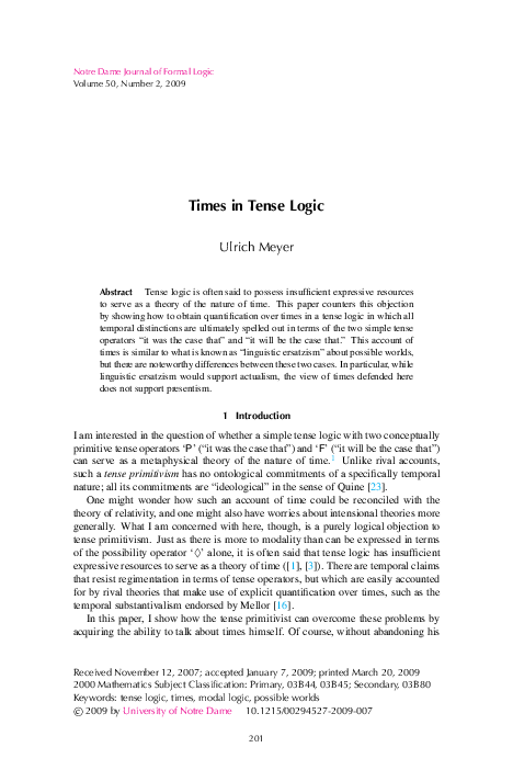 (PDF) Times in Tense Logic