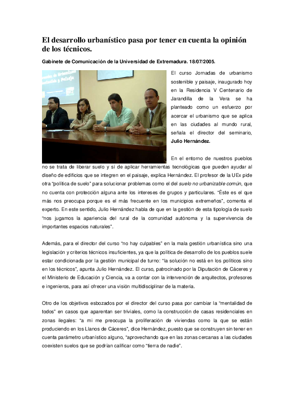 (PDF) En marcha el I Curso sobre Urbanismo Sostenible y Paisaje en la