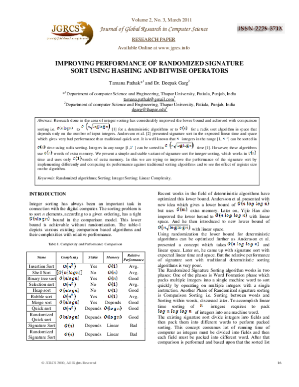 (PDF) Improving Performance Of Randomized Signature Sort Using Hashing ...