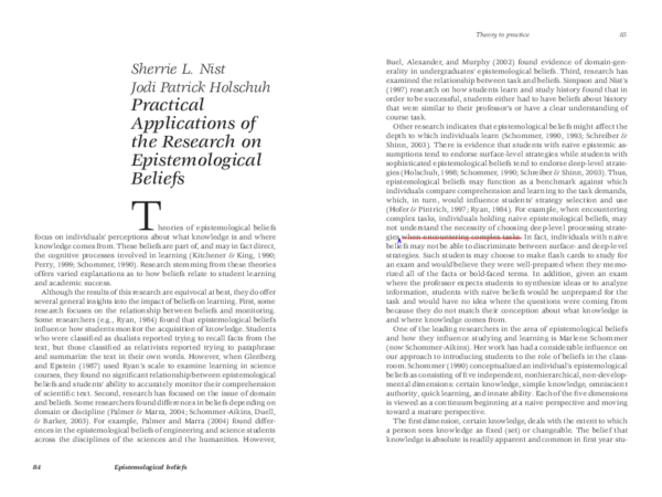 (PDF) Practical Applications of the Research on Epistemological Beliefs.