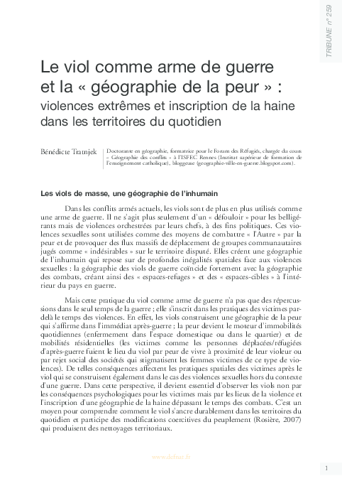 (PDF) Le viol comme arme de guerre et la « géographie de la peur ...