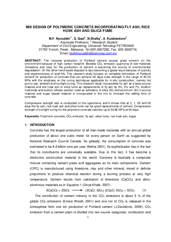 (PDF) MIX DESIGN OF POLYMERIC CONCRETE INCORPORATING FLY ASH, RICE HUSK