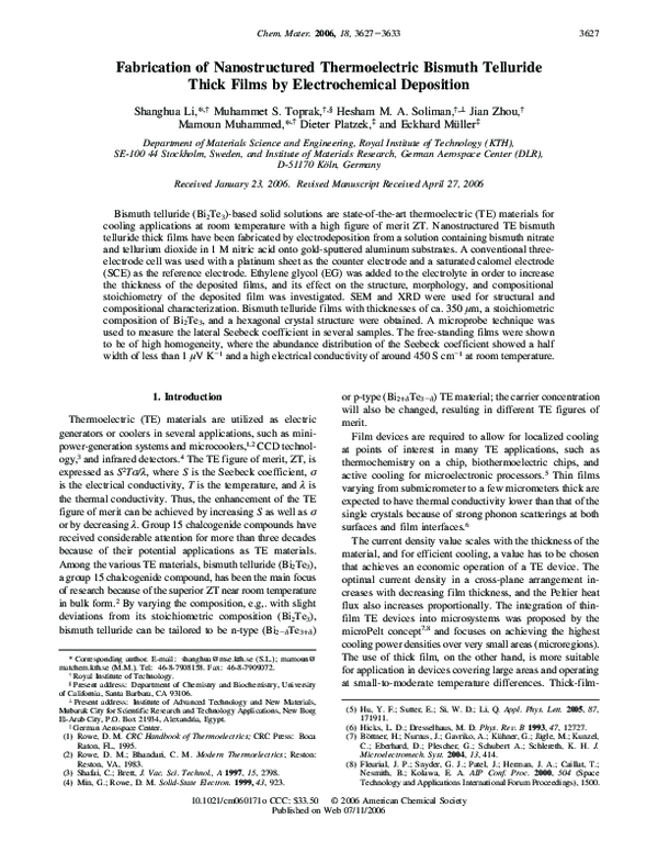 (PDF) Fabrication of nanostructured thermoelectric bismuth telluride ...