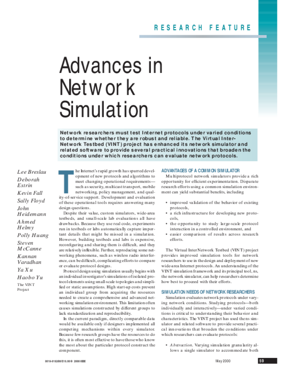 (PDF) Advances in network simulation Ahmed Helmy Academia.edu
