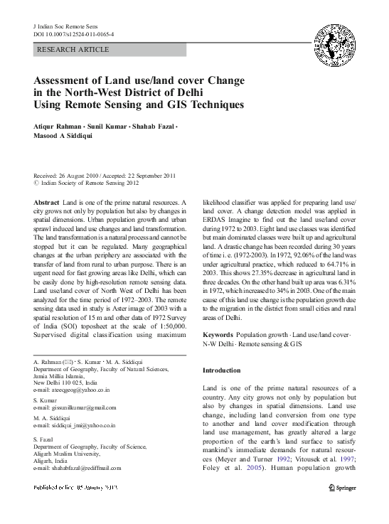(PDF) Assessment of Land use/land cover Change in the NorthWest