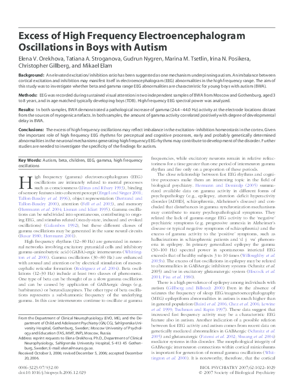 Autism May Reflect Excitation >> Pdf Excess Of High Frequency Electroencephalogram Oscillations In Autism May Reflect Excitation >> Pdf Excess Of High Frequency Electroencephalogram Oscillations In