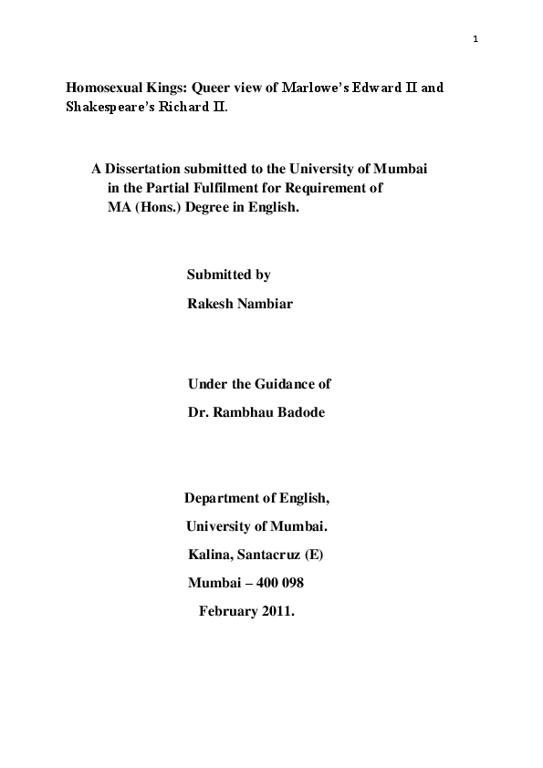 Homosexual Kings: Queer view of Marlowe’s Edward II and Shakespeare’s Richard II.