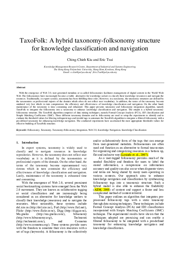 (PDF) TaxoFolk: A hybrid taxonomy-folksonomy structure for knowledge ...