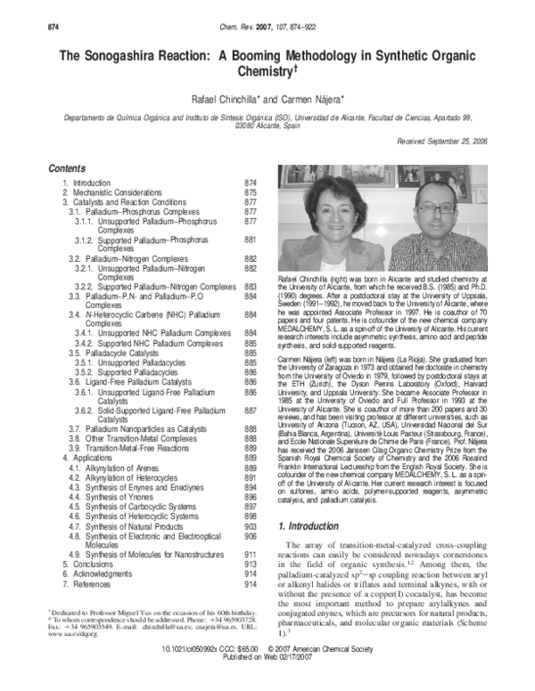 Tsujy PDF) The Sonogashira reaction: a booming methodology in
