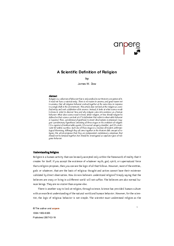 (PDF) A Scientific Definition of Religion James W. Dow Academia.edu