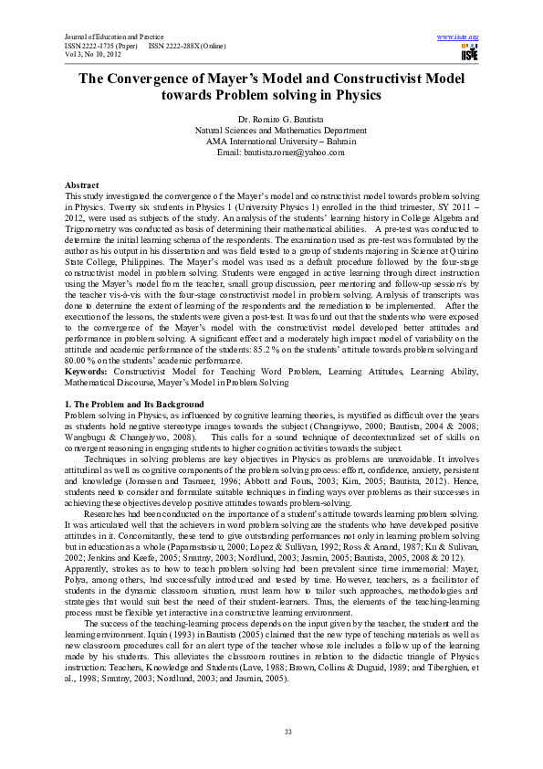  pdf the convergence of mayer s model and constructivist model towards