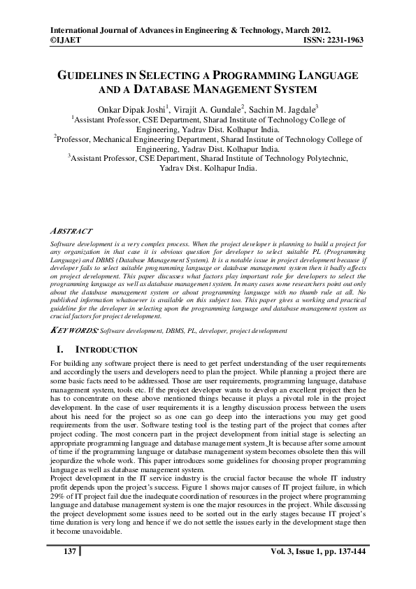 (PDF) GUIDELINES IN SELECTING A PROGRAMMING LANGUAGE AND A