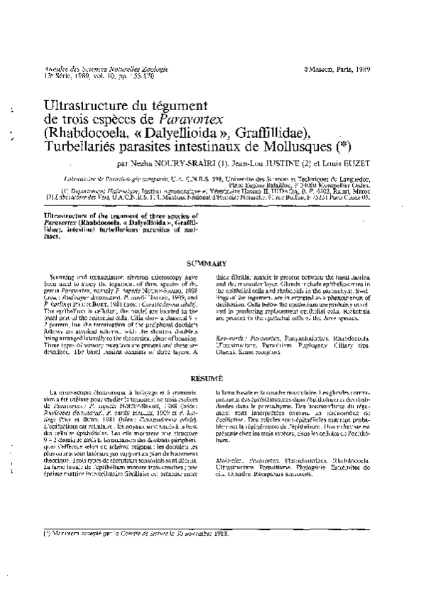 (PDF) Ultrastructure du tégument de trois espèces de Paravortex ...