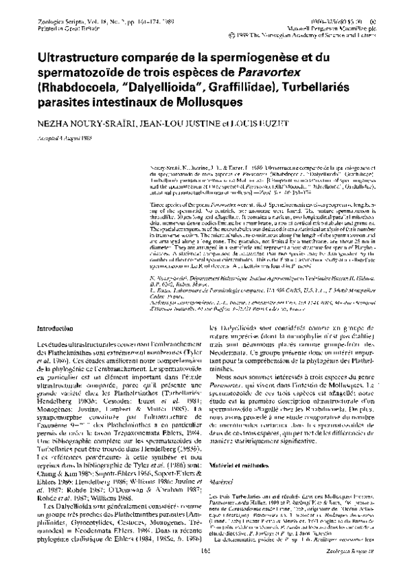(PDF) Ultrastructure comparée de la spermiogenèse et du spermatozoïde ...