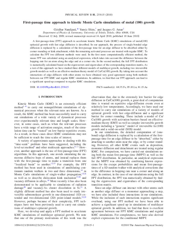 (PDF) First-passage time approach to kinetic Monte Carlo simulations of ...