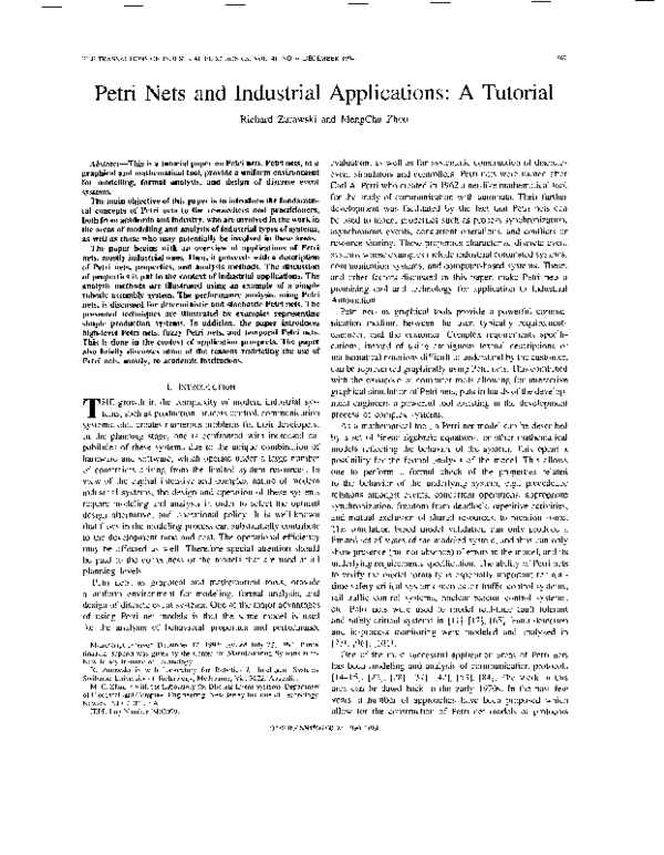 (PDF) Petri nets and industrial applications: A tutorial