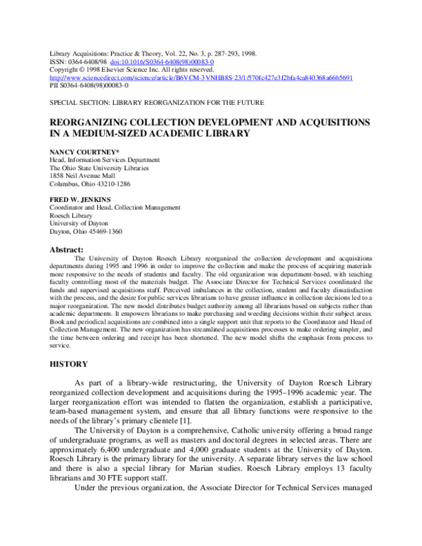 (PDF) Reorganizing collection development and acquisitions in a medium ...