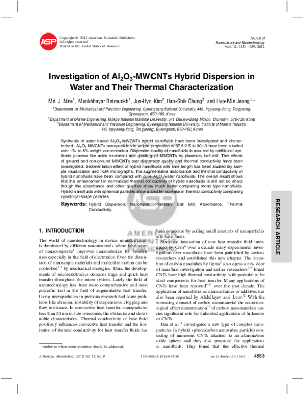 (PDF) Investigation of Al2O3-MWCNTs Hybrid Dispersion in Water and ...