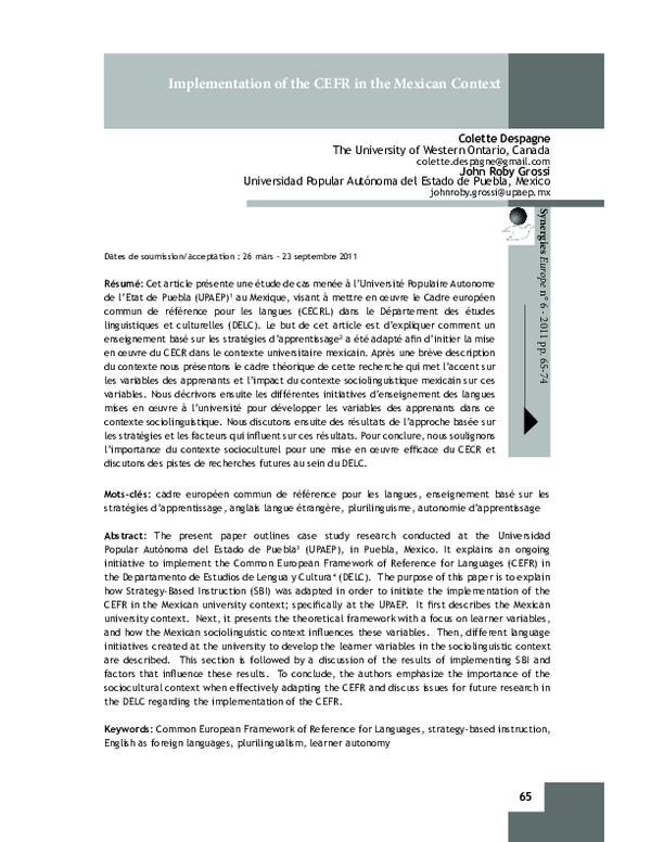 (PDF) Implementation of the CEFR in the Mexican context