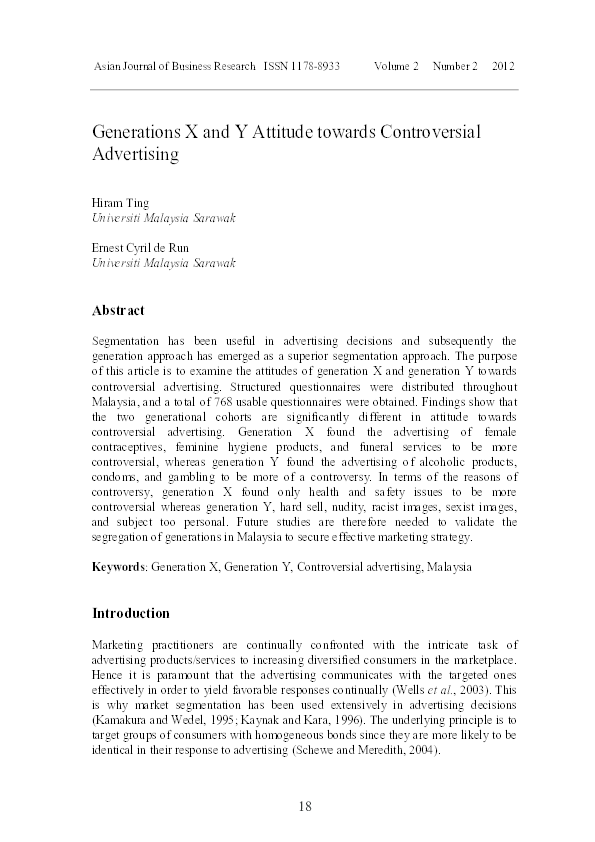 (PDF) Generations X and Y Attitude towards Controversial Advertising