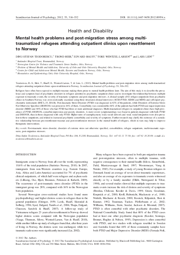 (PDF) Mental health problems and post-migration stress among multi ...