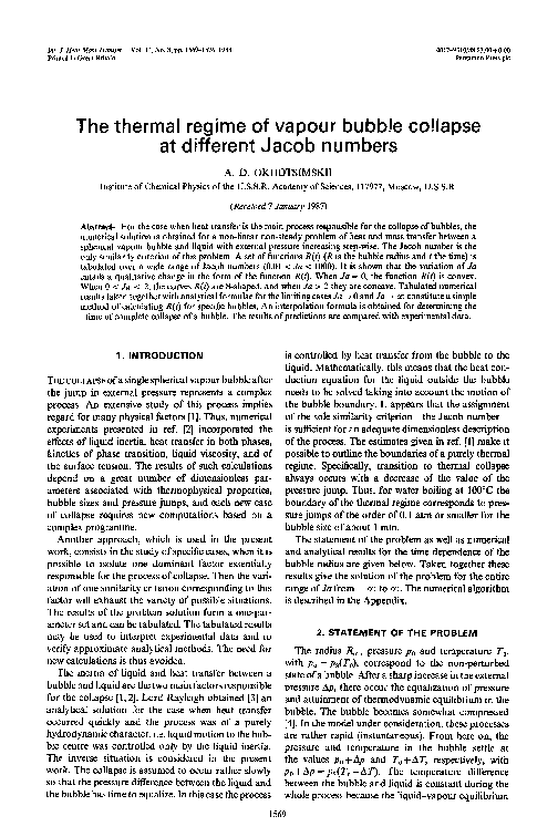 (PDF) The thermal regime of vapour bubble collapse at different Jacob ...