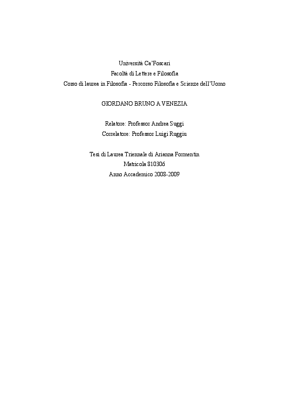 (PDF) Giordano Bruno a Venezia Arianna