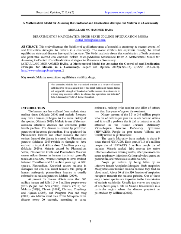 (PDF) A Mathematical Model for Assessing the Control of and Eradication ...
