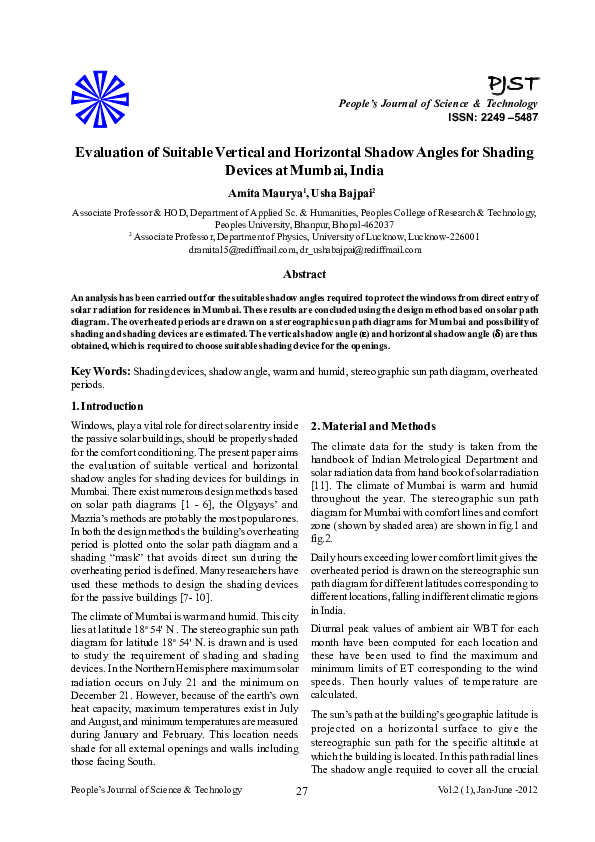 (PDF) Evaluation of Suitable Vertical and Horizontal Shadow Angles for ...