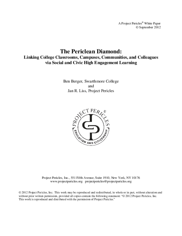 (PDF) Project Pericles- Social & Civic High Engagement Learning- Berger ...
