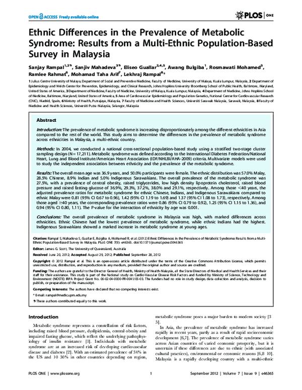 (PDF) Ethnic Differences in the Prevalence of Metabolic Syndrome ...