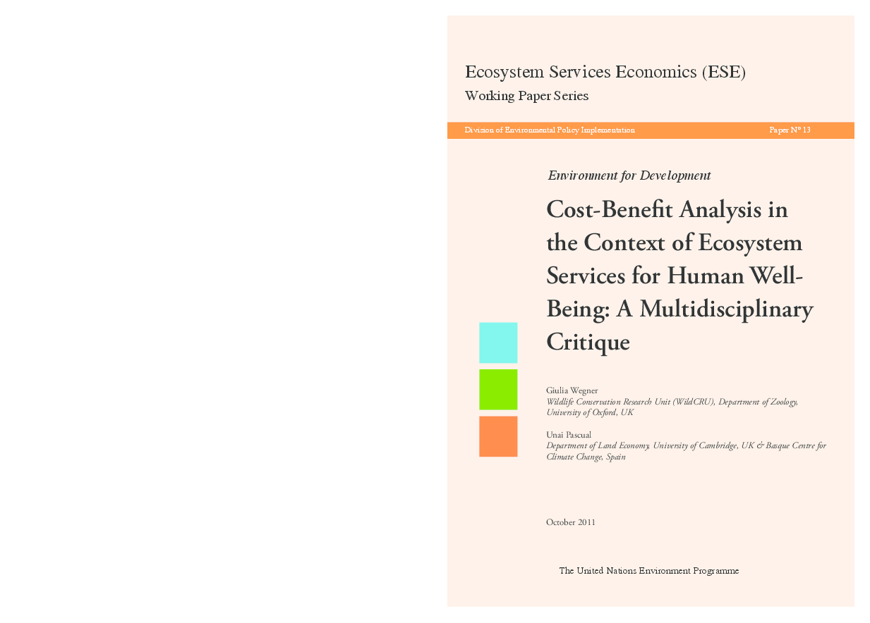 (PDF) Cost-benefit analysis in the context of ecosystem services for ...