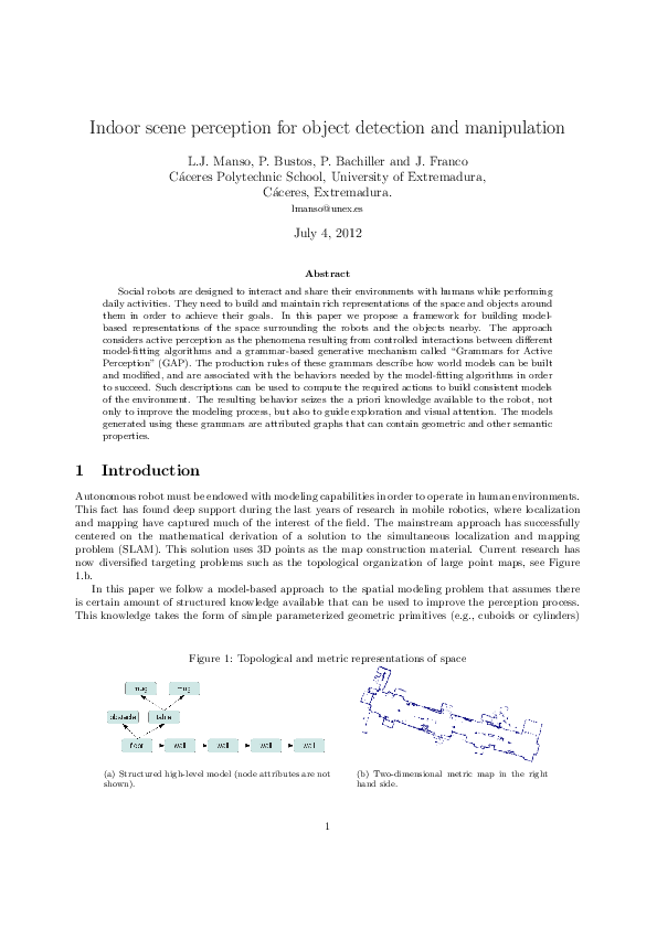 (PDF) Indoor scene perception for object detection and manipulation