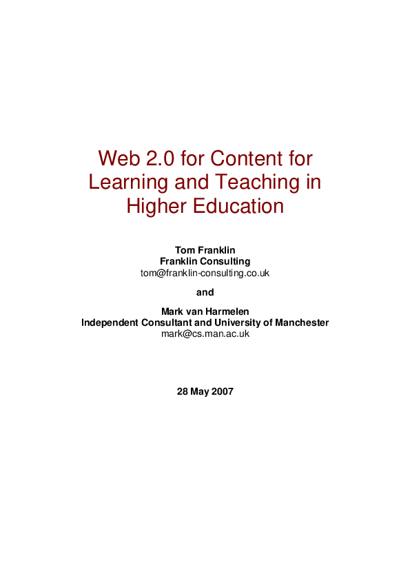 (PDF) Web 2.0 for content for learning and teaching in higher education