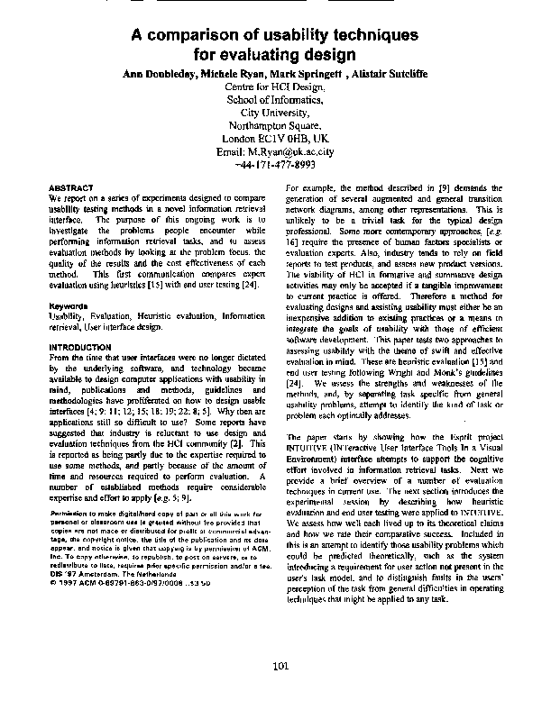 (PDF) A comparison of usability techniques for evaluating design