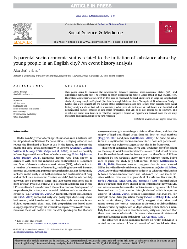 (PDF) Is parental socio-economic status related to the initiation of ...