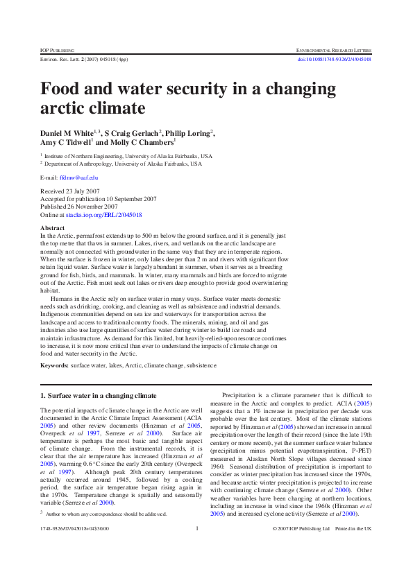 (PDF) Food and water security in a changing arctic climate