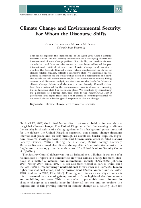 (PDF) Climate change and environmental security: for whom the discourse ...