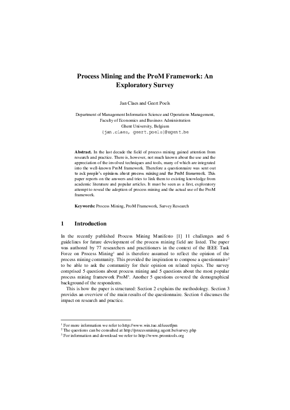 (PDF) Process Mining and the ProM Framework: An Exploratory Survey