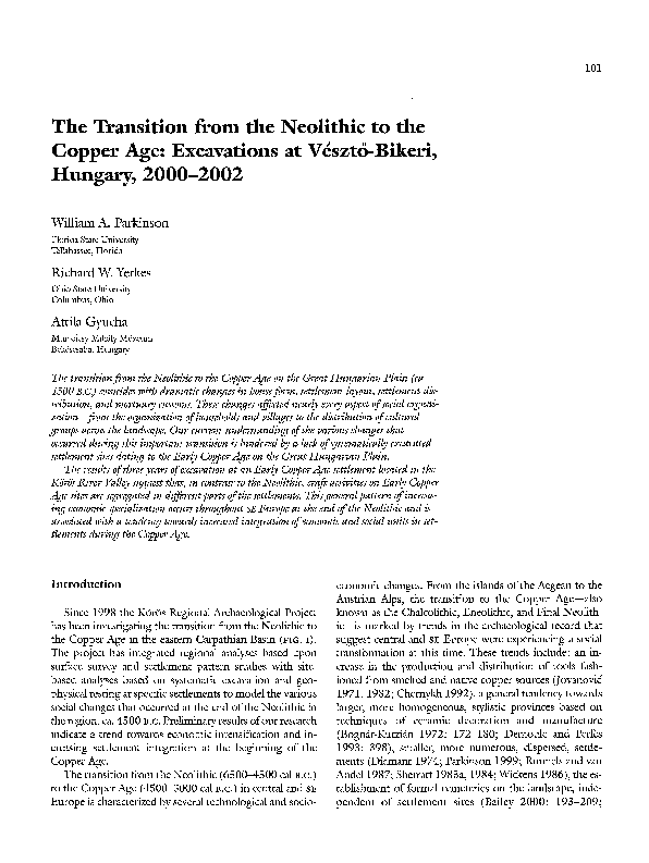 (PDF) The Transition From the Neolithic to the Copper Age: Excavations ...