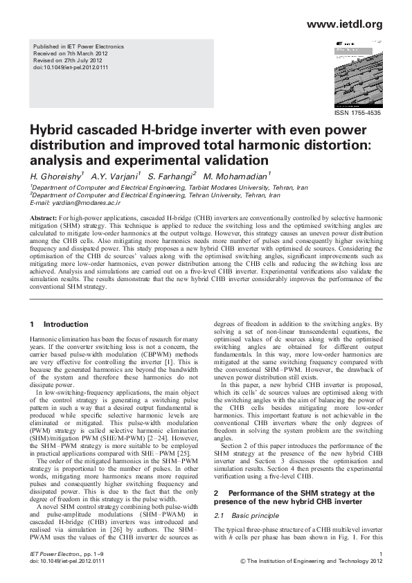 (PDF) Hybrid cascaded H-bridge inverter with even power distribution ...