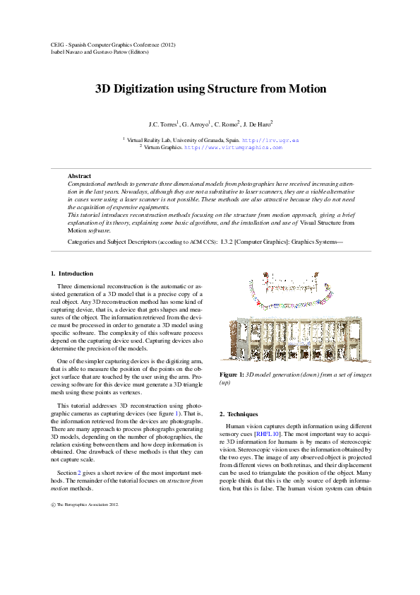 (PDF) 3D Digitization using Structure from Motion